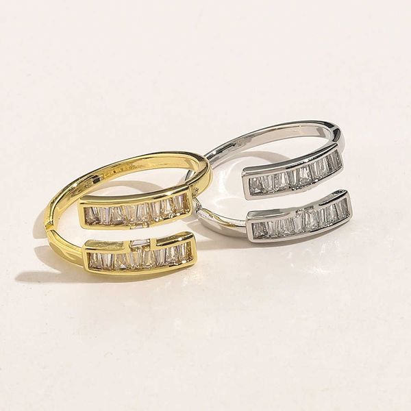 

trendy high grade h family letter opening ring brass inlaid with zircon genuine gold electroplating simple and exquisite small fragrant wind, Silver