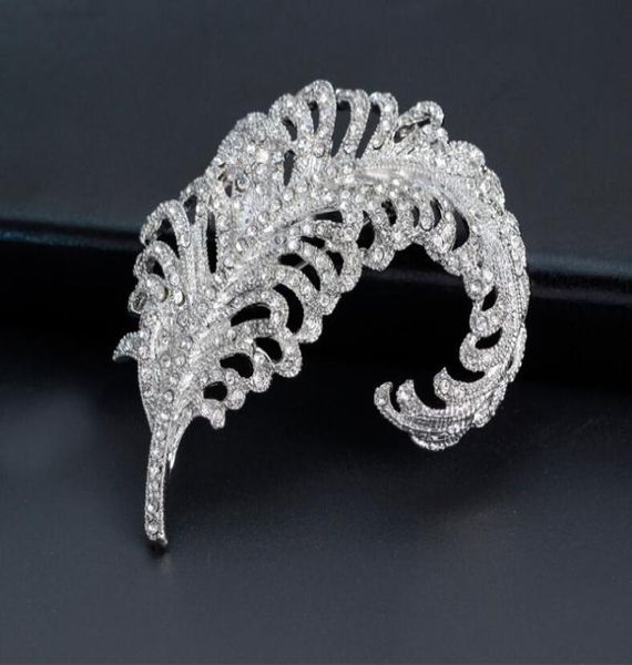

fashion bride wedding brooches breastpin crystal rhinestone feather pin brooch party dress accessories for man women gift4080224, Gray