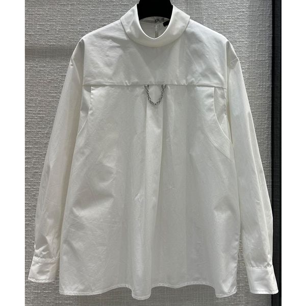 

8.12 white shirt women elegant hollow out chains decoration 100% cotton blouse