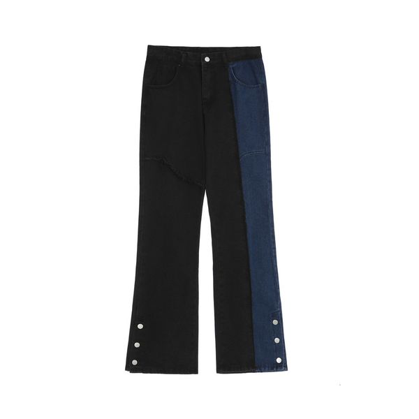 

men's jeans stylish color block patchwork hip hop men flare trousers rough edges loose straight women denim pants pantaloni uomo 230811, Blue