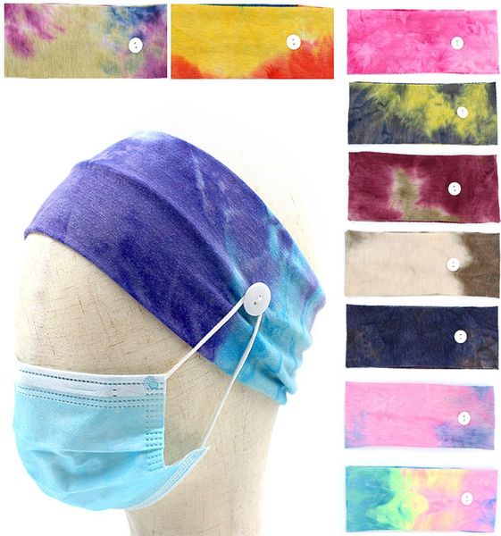 

tiedye elastic wide turban with button 10 colros headbands face holder wearing protect ears sport yoga hairbands m27476026075, Slivery;white
