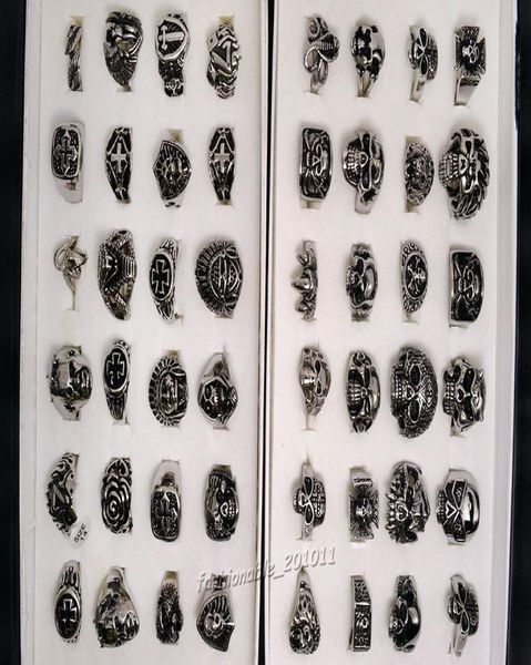 

10pcs 316l stainless steel skull carved biker men039s alloy rings mode jewelry jewelry lots whole fashion3810551, Silver