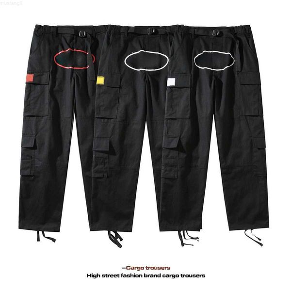 

cargo pants men pantalon minus two cargos designer trousers street wear hip hop printed pant military retro multi pockets straight loose ove, Black