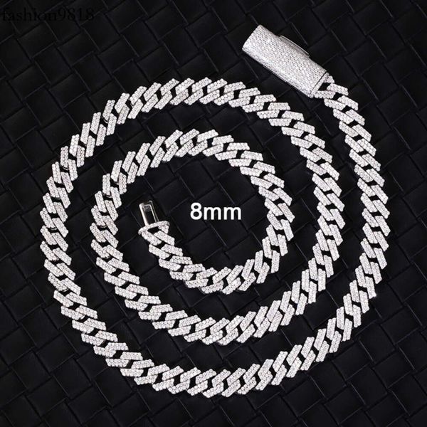 

fashion jewelry unique design sterling sier d color moissanite 8mm 2 rows cuban chain jewelry for gift, Silver