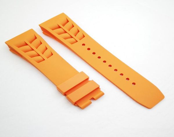 

25mm orange watch band 20mm folding clasp rubber strap for rm011 rm 5003 rm50011599729, Black;brown