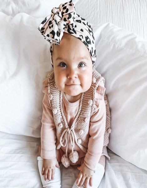 

new leopard print knotted bow hat newborn infant toddler turban baby girls beanie bonnet cap hair accessories po props gifts9899635, Slivery;white