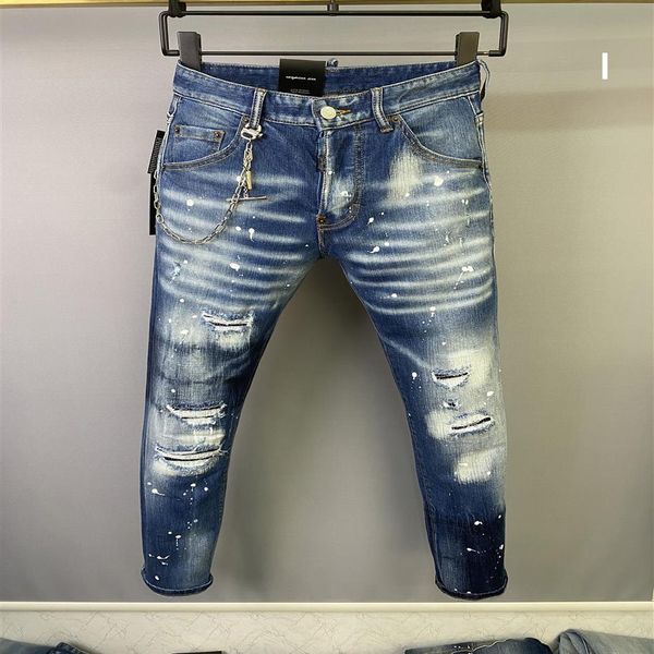 

2022 ds men jeans spring summer long slim pants fashion shorts motorcycle ripped jeans f39234r, Blue