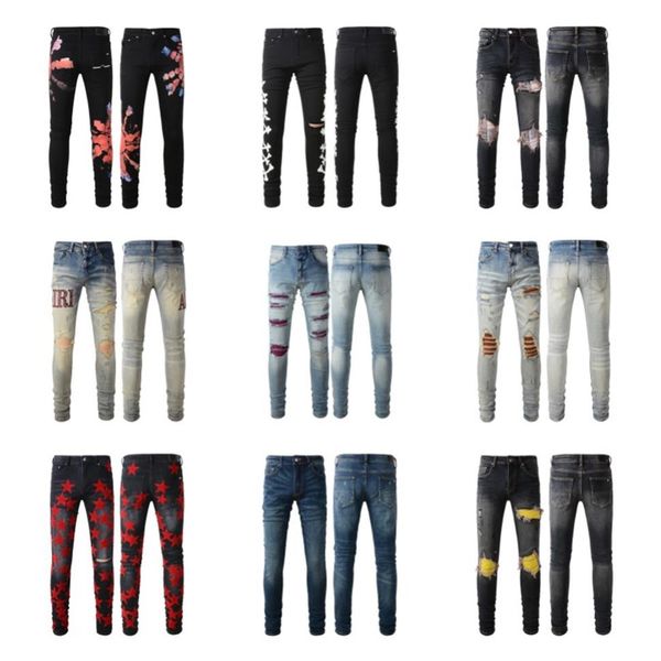 

am jeans designer jeans mens skinny jeans desig 28 colors pants long hippop sticker embroidery slim denim straight streetwear skin280o, Blue