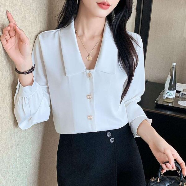 

white blouse womens autumn shirt chiffon long sleeved temperament all match retract chic