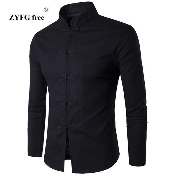 

men's shirt chinese tradition style 2017 new arrival male solid color mandarin collar business long sleeve casual shirt linen295x, White;black