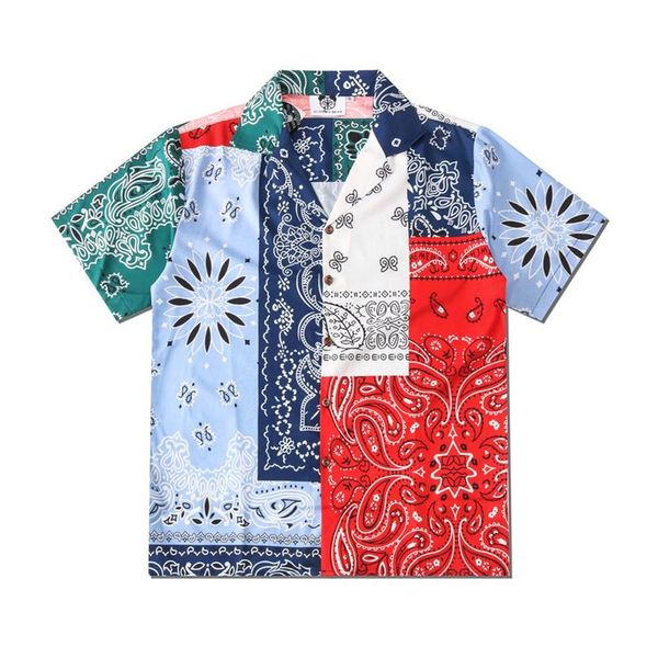

europe america spring summer patchwork bandanna paisley beach shirt men women short sleeve casual hip hop tee157j, White;black