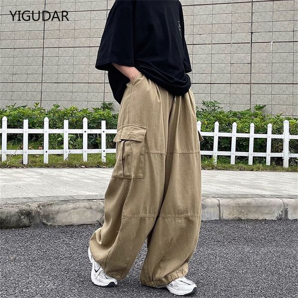 

men's pants harajuku vintage wide leg jeans men casual joggers harem white cargo skateboard trousers streetwear 230812, Black