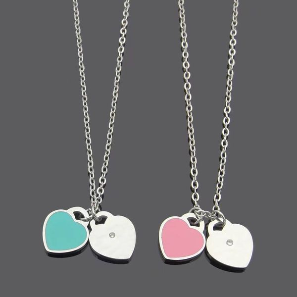 

diamond pendant necklace designer double heart necklaces women 925 silver love charm stainless steel valentine day gift jewelry accessories