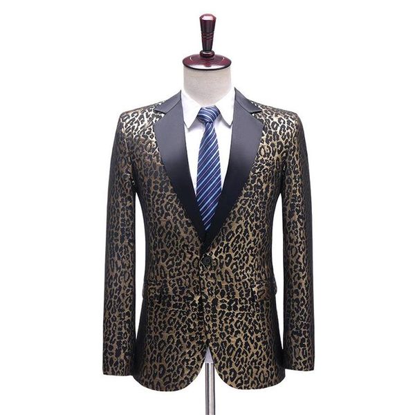 

men's suits & blazers party prom men stage costume slim fit leopard print jacquard tuxedo jacket banquet ball singer host dan223d, White;black