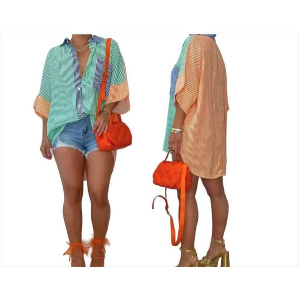 

womens clothing sell fashionably loose shirt all match striped, White