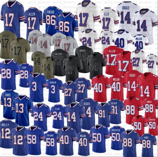 

17 josh allen dawson knox football jersey dalton kincaid stefon diggs von miller gabriel davis tre'davious white kaiir elam rousseau mi, Black;red