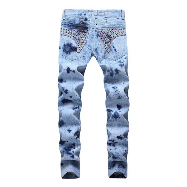 

2019 mens straight slim fit biker jeans with zip men s clothing distrressed hole streetwear style luxury robin jeans245v, Blue