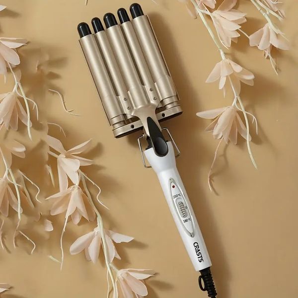 

fast heating ceramic tourmaline curling iron wand - 5 barrel hair crimper for all hair styling - portable and easy to use