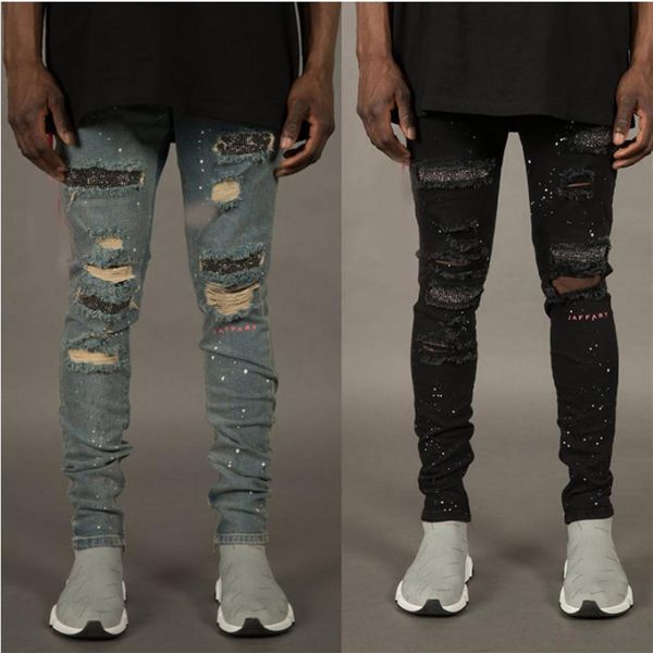 

fashion- autumn fashion jeans for men with broken holes designer zippers jeans skateboard pencil biker denim pants2519, Blue