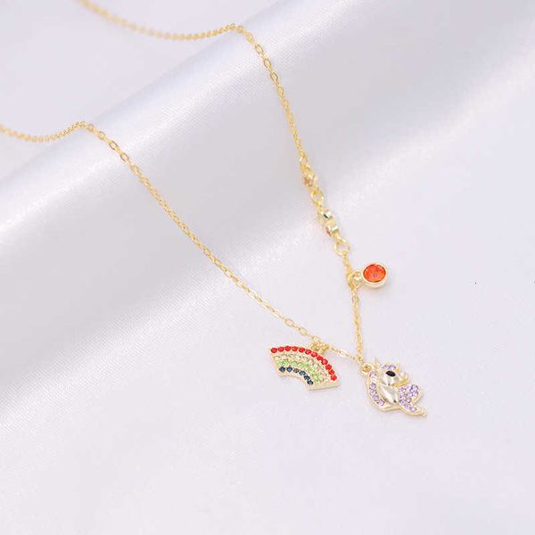 

Designer Rovski luxury top jewelry accessories Simple Rainbow Unicorn Necklace Pendant Bracelet Fantasy Girl Cute and Lively Personality Collar Chain Jewelry