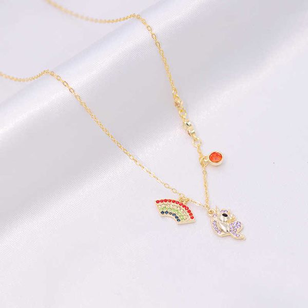 

designer rovski luxury jewelry accessories simple rainbow unicorn necklace pendant bracelet fantasy girl cute and lively personality collar, Black