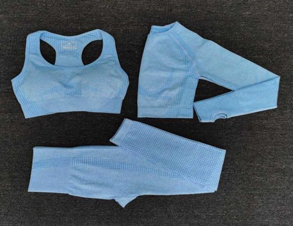 

2020 new women seamless yoga set fitness sports suits gym cloth long sleeve shirts high waist running leggings workout clothing5201521, White;red