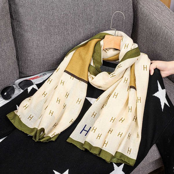 

h ermes winter and autumn scarves for sale korean version of dongmen new cotton hemp scarf womens spring thin style fashion temperament larg, Blue;gray