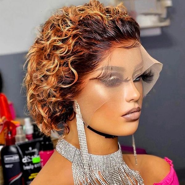 

cosplay s pixie cut 1b 30 brown color lace spring curl short bob human hair for women natural blonde burgundy 230811, Black