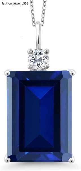 

strands strings gem king 925 sterling silver blue artificial sapphire and white z women's pendant necklace 17.83 carats jade cut with 4, Black