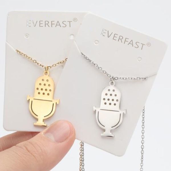 

everfast wholesale 10pc/lot funny karaoke microphone shape charms stainless steel pendants necklaces ktv sign women girls loved fashion jewe, Silver