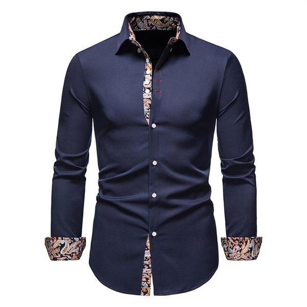 

mens paisley cotton long sleeve dress shirt floral print casual retro button down shirts men slim fit chemise homme men's189l, White;black