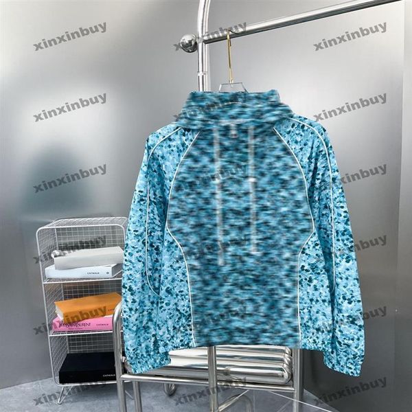 

xinxinbuy men designer jacket coats 23ss ink printing letter windbreak fabric long sleeve cotton women white black blue s-2xl290g, Black;brown