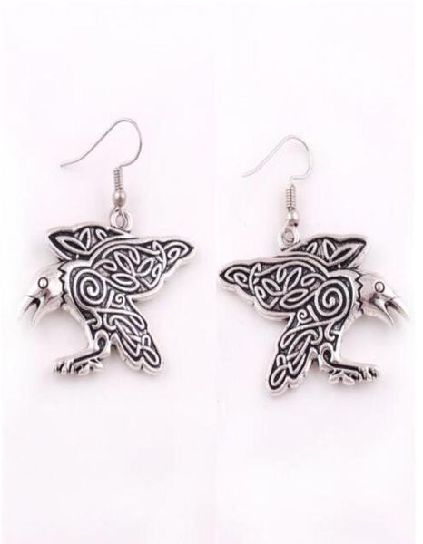

hy095 nordic viking vintage raven earrings talisman animals charm necklaces crow amulet pendant earrings with spirals accessories 9411667, Silver