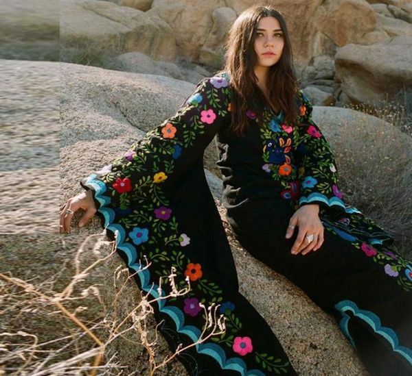 

casual dresses 2021 arrival women mexican print dress bohemian maxi floral vintage4736383, Black;gray