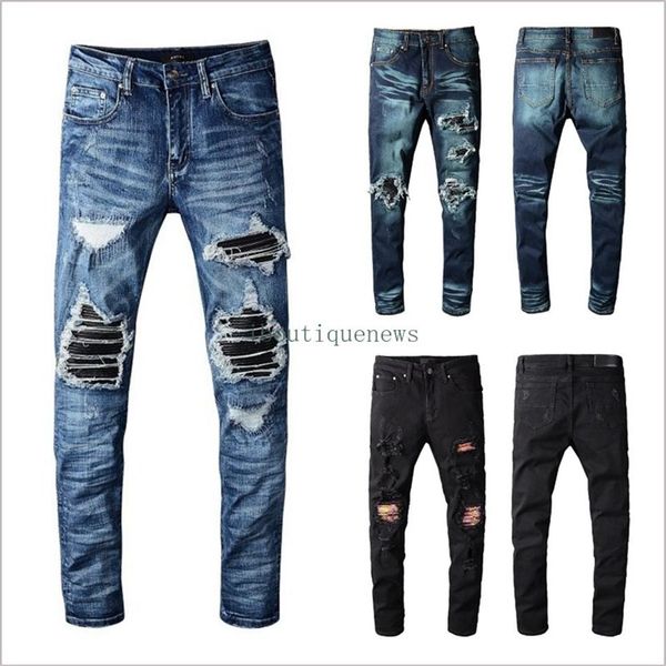 

2023 mens designer jeans new fashion brand men black jeans skinny ripped mens denim motorcycle biker pants298b, Blue