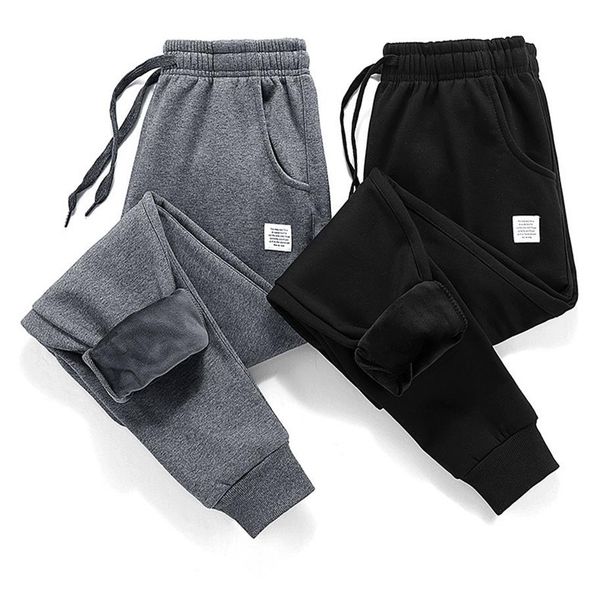 

2021 men thick fleece jogger pants casual trousers male winter warm velvet sweatpants tracksuit black gray254m