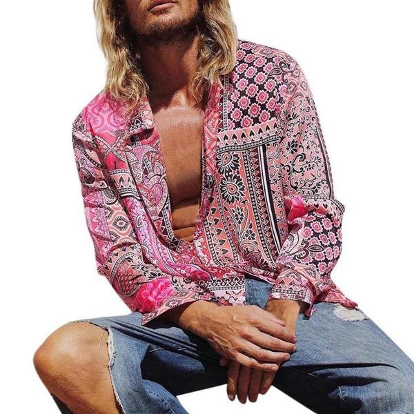 

tropical hawaiian shirts men long sleeve summer casual print shirt streetwear printed blouse loose253g, White;black
