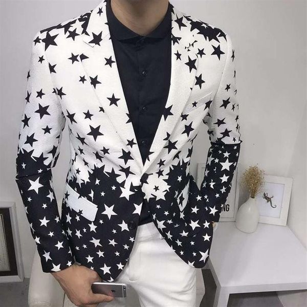 

star print slim fit suit jacket 2019 brand new male club stage blazer man formal wedding suit prom blazers for men costume homme c224j, White;black