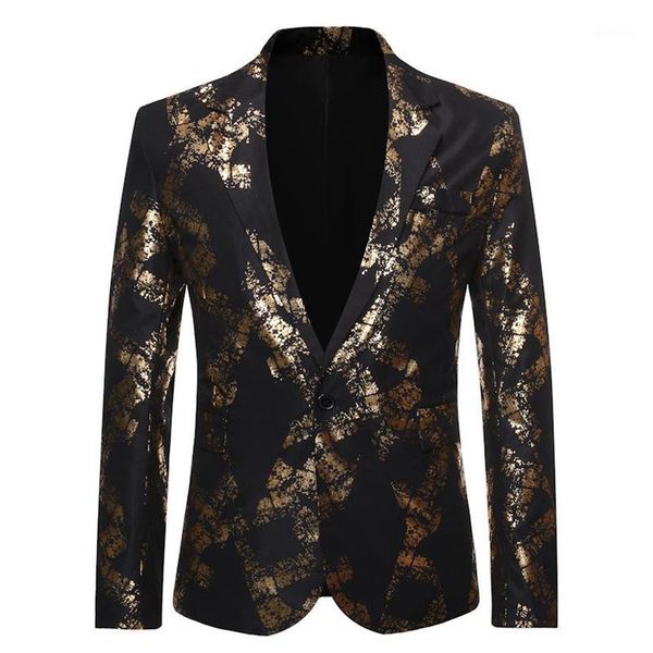 

men's suits & blazers men one button gold foil stamping golden floral printed suit club stage wedding sport slim formal fit c270r, White;black