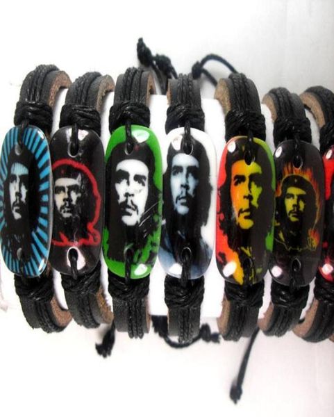 

20pcs ernesto che guevara serna leather bracelets men wristbands punk style bangles whole fashon jewelry lots8073359, Golden;silver