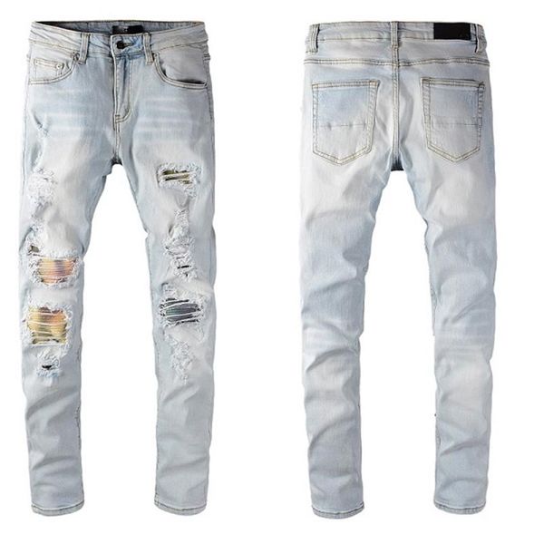 

2022 fashion skinny mens luxury designer denim jean holes trousers biker pants 637 jeans size 28-402956, Blue