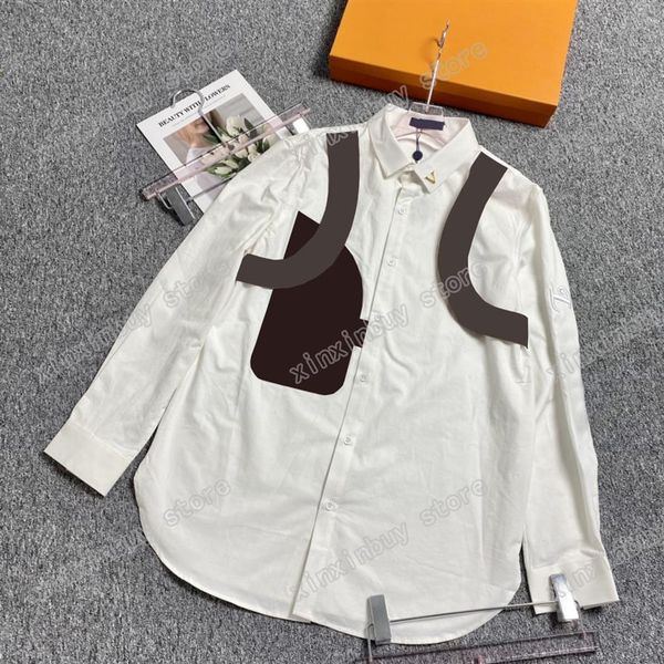 

21ss autumn sportwear men casual shirts designer stitch leather sleeve letter embroidery clothes long sleeve mens shirt black whit329m, White;black
