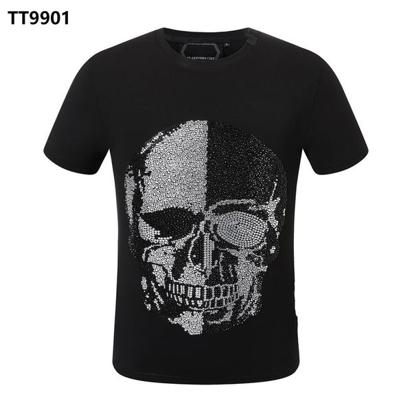 

pp fashion men's designer slim fit t-shirt summer phillip plain short sleeve round neck shirt tee skulls print streetwea1981, White;black