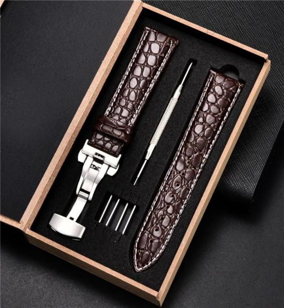 

watch bands luxury crocodile pattern watchband genuine leather straps 18mm 20mm 22mm 24mm with stainless steel automatic clasp ban8322291, Black;brown