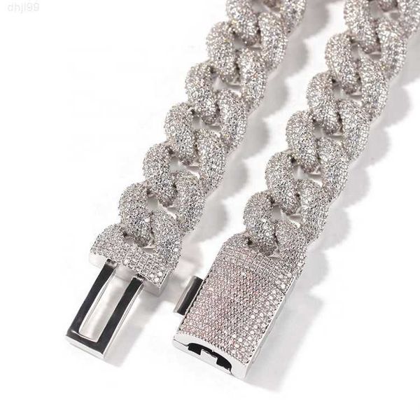 

selling trendy 14mm cuban necklace men's chain 2023 new rapper necklace 3d full cz cuban chain, Silver