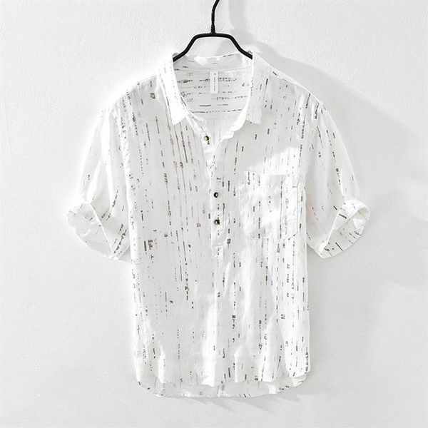 

men's casual shirts 3018 linen shirt summer japan style harajuku personalize print thin handsome slim youth brand streetwear 303v, White;black