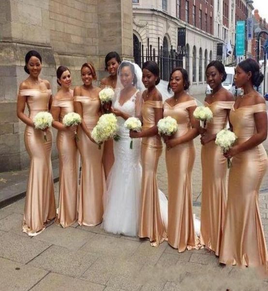 

african off the shoulder mermaid bridesmaids dresses 2019 gold floor length sleeveless black girl wedding guest dress bridema9135204, White;pink