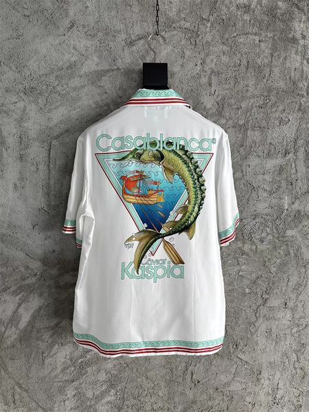 

casablanc 23ss new designer silk shirt fashion sailing caviar printed beach shirt hawaii style loose fitting shirt tees luxury t-shirt ccasa, White;black
