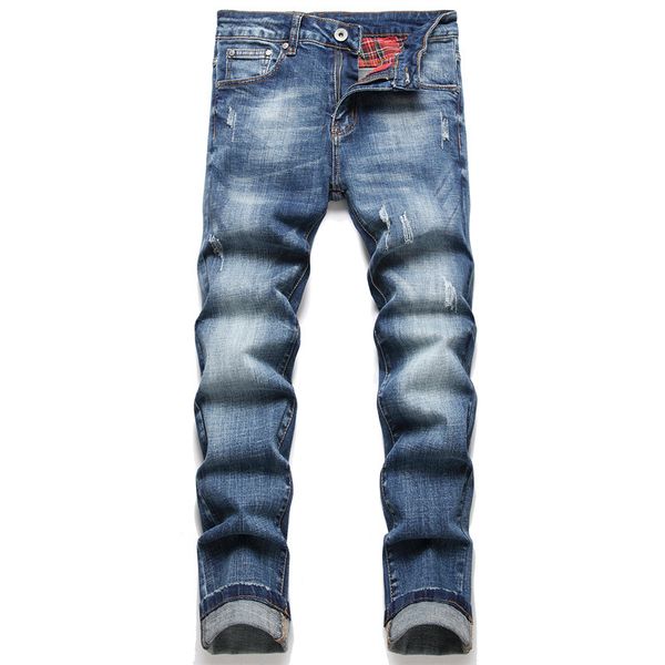 

fashion brand jeans men slim slim straight leg summer slim retro men's casual pants pantsbrand pantalones vaqueros para hombre motorcyc, Blue