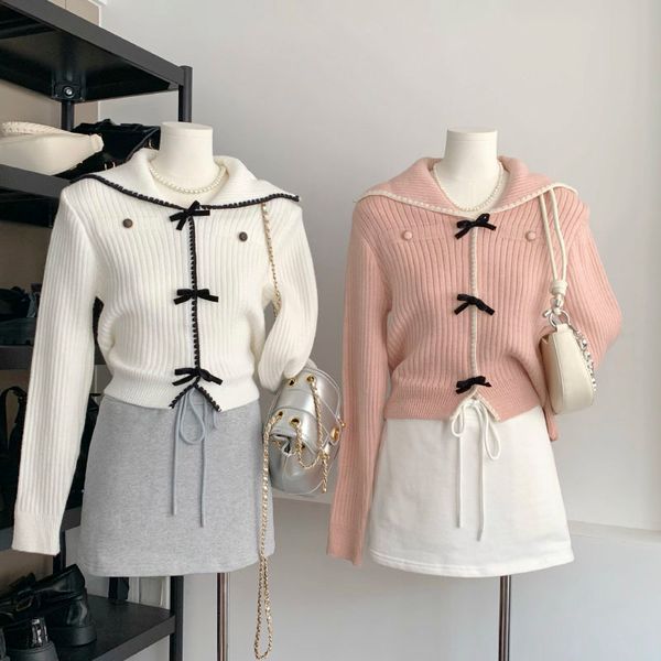 

womens sweaters bow buttondown cardigan aesthetic sweet girly sweater knitted button women 230811, White;black